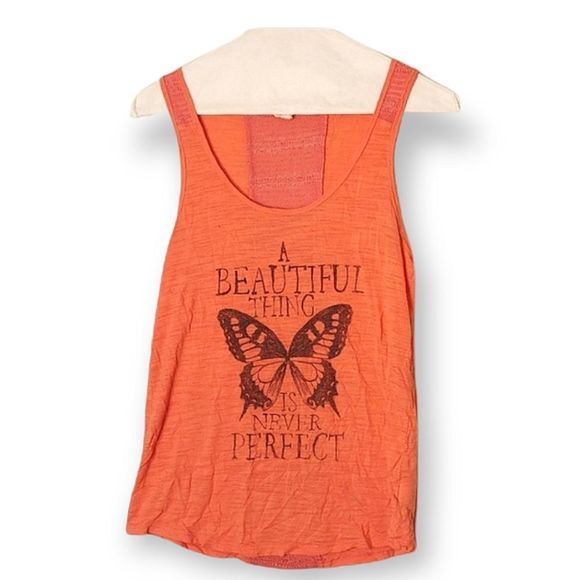 Aeropostale Tops - Aeropostale S orange tank top, butterfly graph
